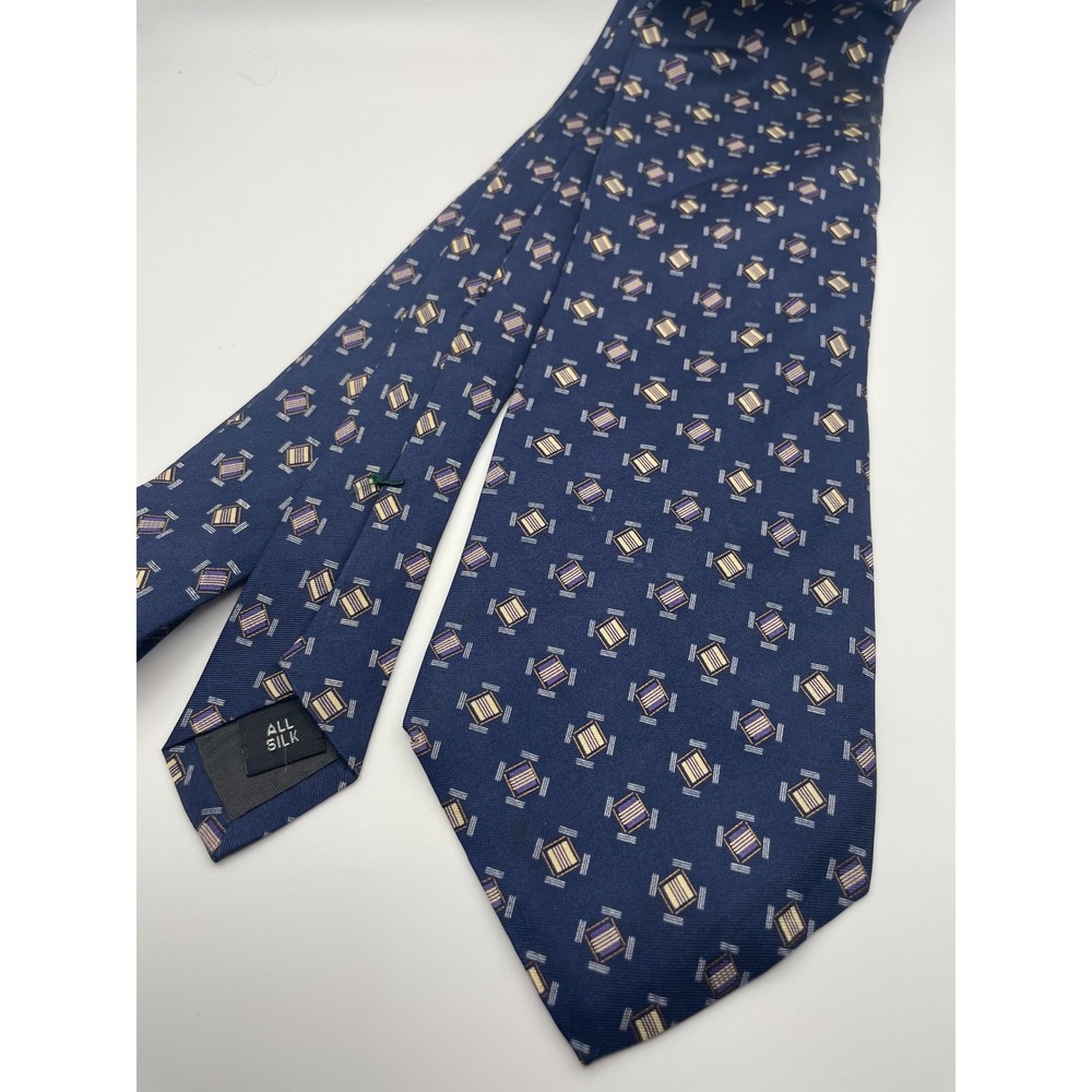 Corporate Image Tom James Mens Silk Necktie Navy Blue Geometric Diamond Pattern